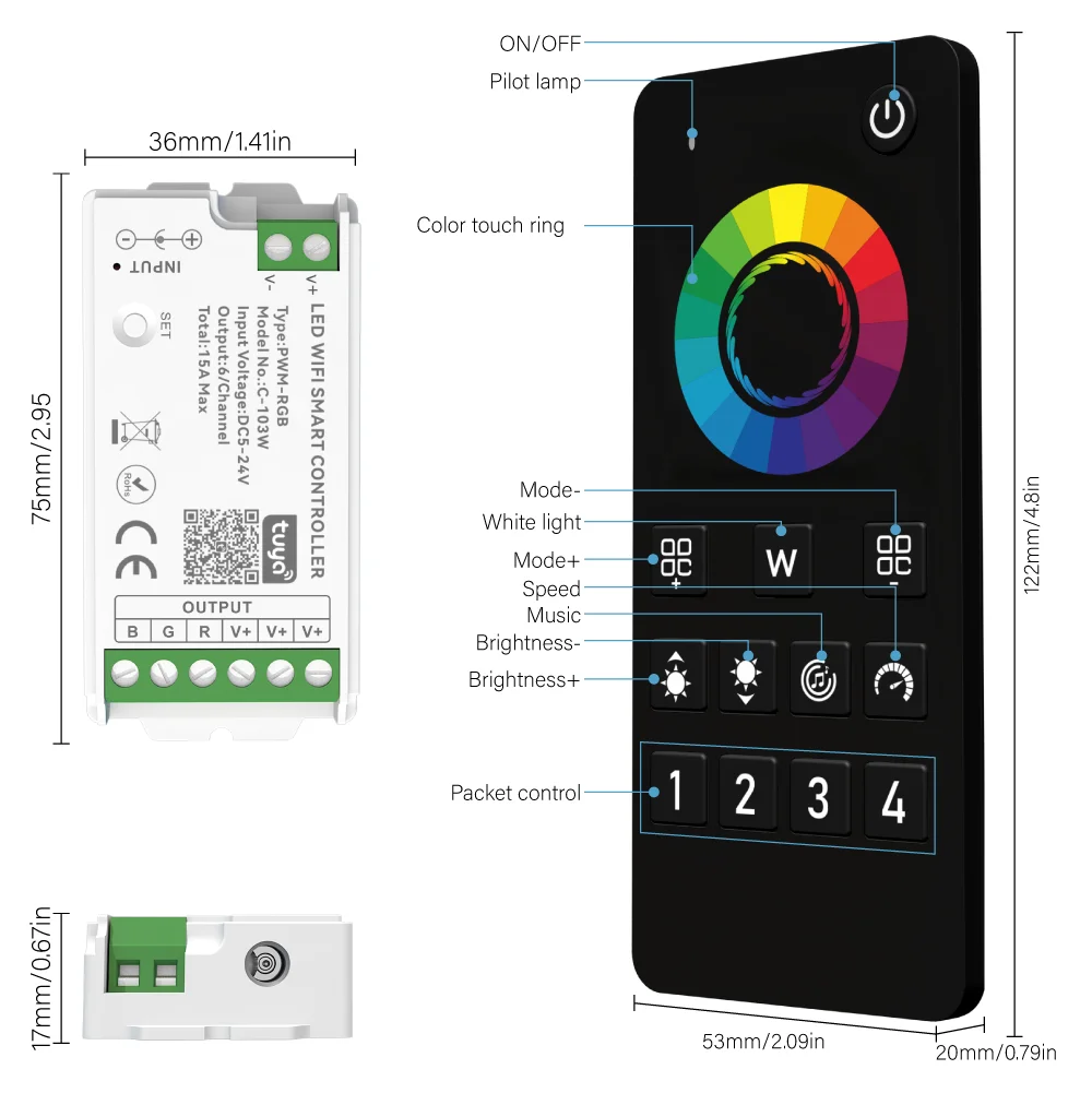 Controller per strisce luminose multizona Telecomando RF 2.4G + controller LED WIFI per controller LED wireless DC12-24V per strisce luminose