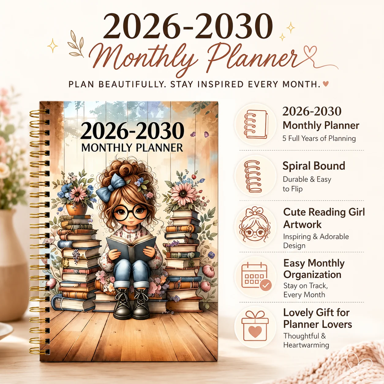 2026 bis 2030 Fünf-Jahres-Planer Spiralnotizbuch Ziel-Tracking-Journal für Männer und Frauen – Detail 1