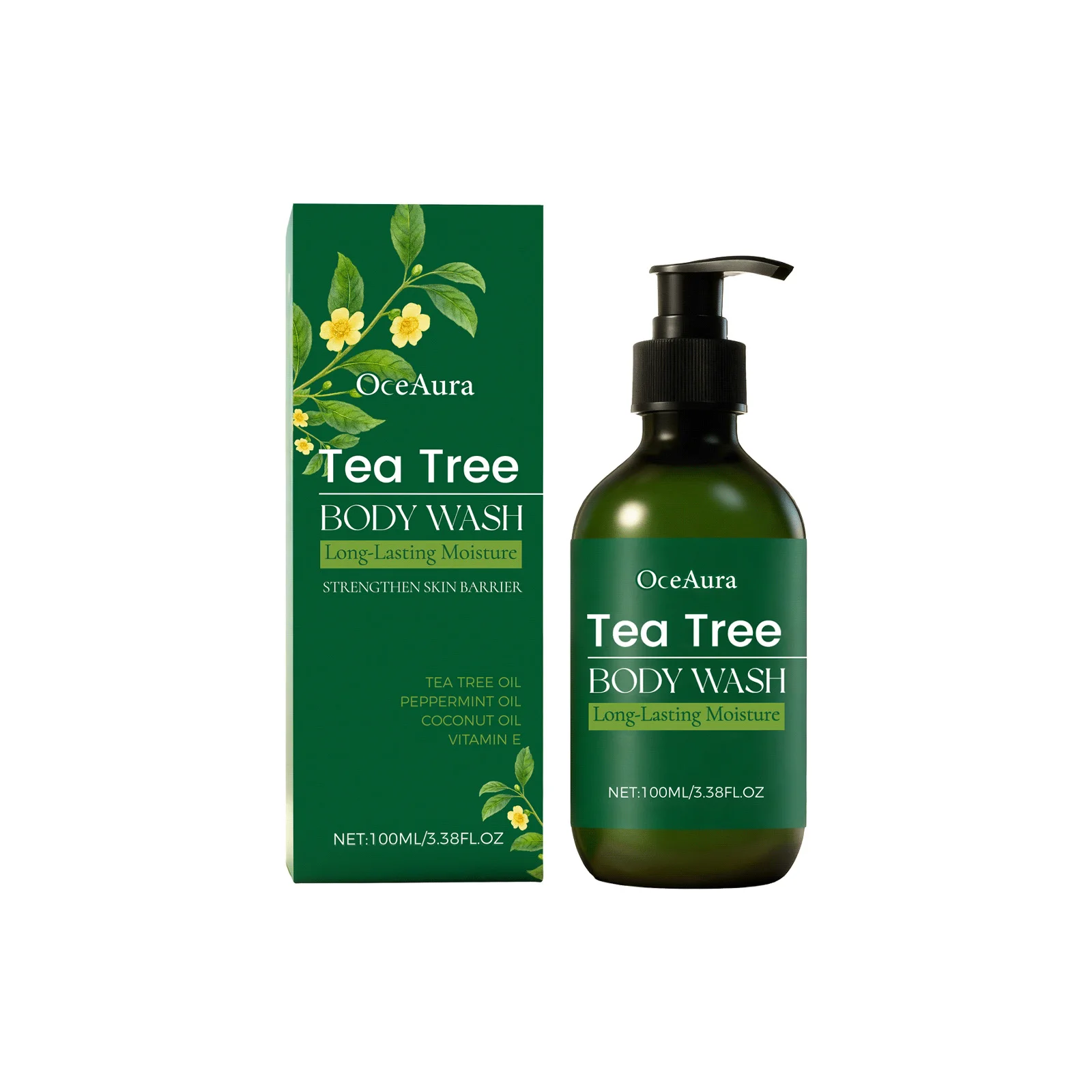 Arbre à thé Gel douche rafraîchissant propre saleté riche mousse contrôle de l'huile prévenir le blocage des pores améliorer la rugosité sec parfumé Boby Wash