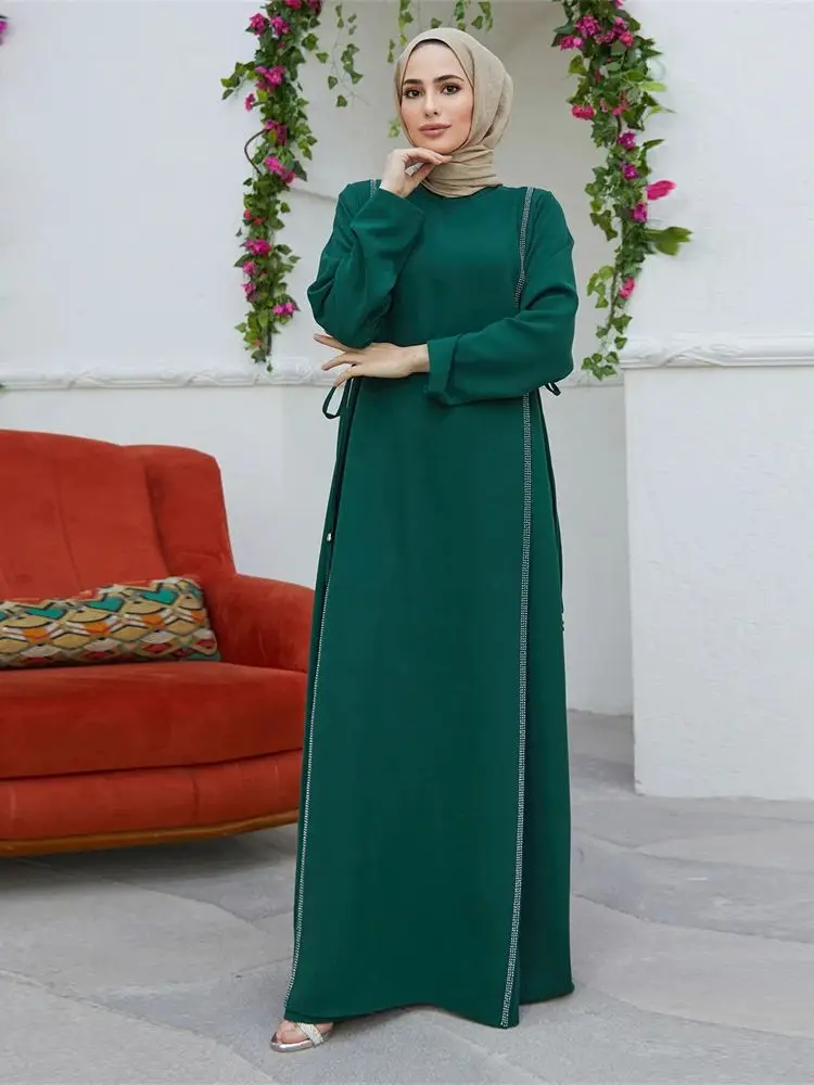 Ramadan Eid Green Abaya Dubai Islam Moslim Bescheiden Afrikaanse Jurken Voor Vrouwen Kaftan Kebaya Caftan Marocain Gewaad Femme Musulma