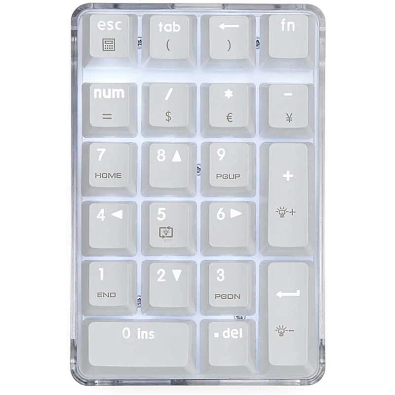 Mechanical Numeric Keypad GATERON Brown Switch Wired Gaming Keypad Crystal Case White Backlit 21 Keys Mini Numpad Keypad