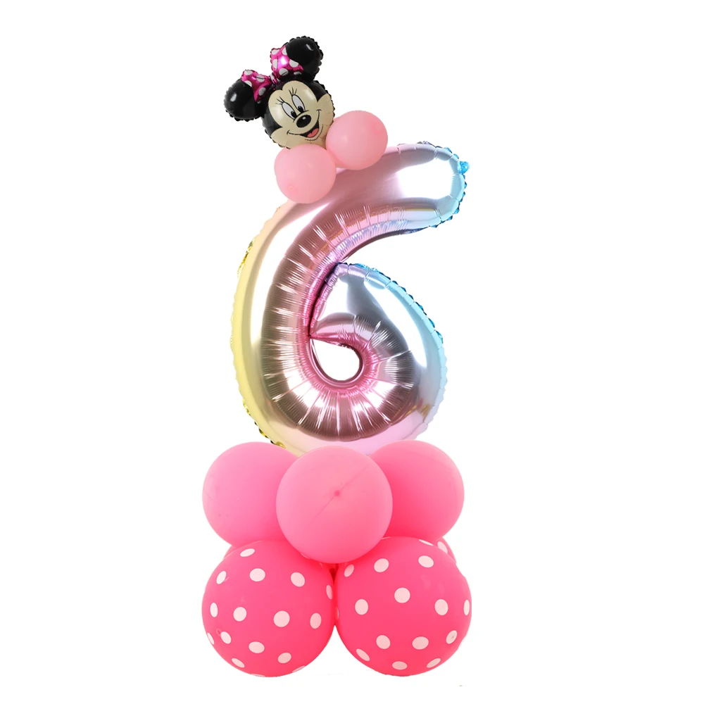 1 Set Minnie Numbers Balloon Gradient Rose Red Pink Number Mouse Head Balloon Column Girl Birthday Party Baby Shower Party Decor