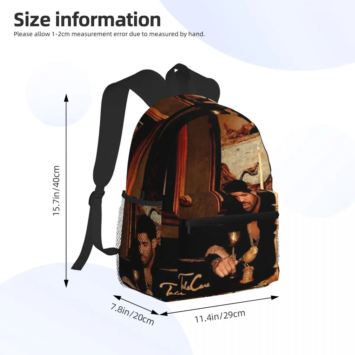 Hip Hop Rapper Drake Take Care Album Student Backpack School Bag Hiking Travel Daypack for Boys Girls Bookbag Shoulder Bags