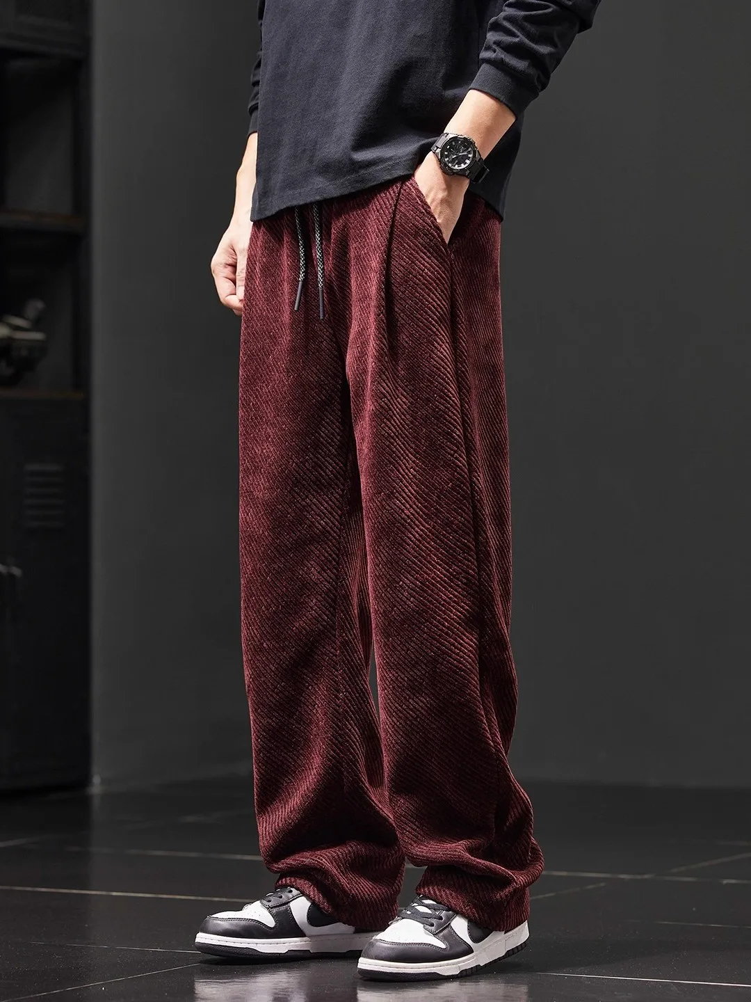 

Мужские спортивные брюки в американском ретро-стиле, большие размеры, прямой крой, свободные, зимние, повседневные, с высокой талией