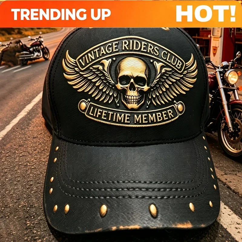 Custom Vintage Knight Club Skull Baseball Cap, Distressed Black Rivet Biker Hat, Lifetime Member Gothic Style Cap