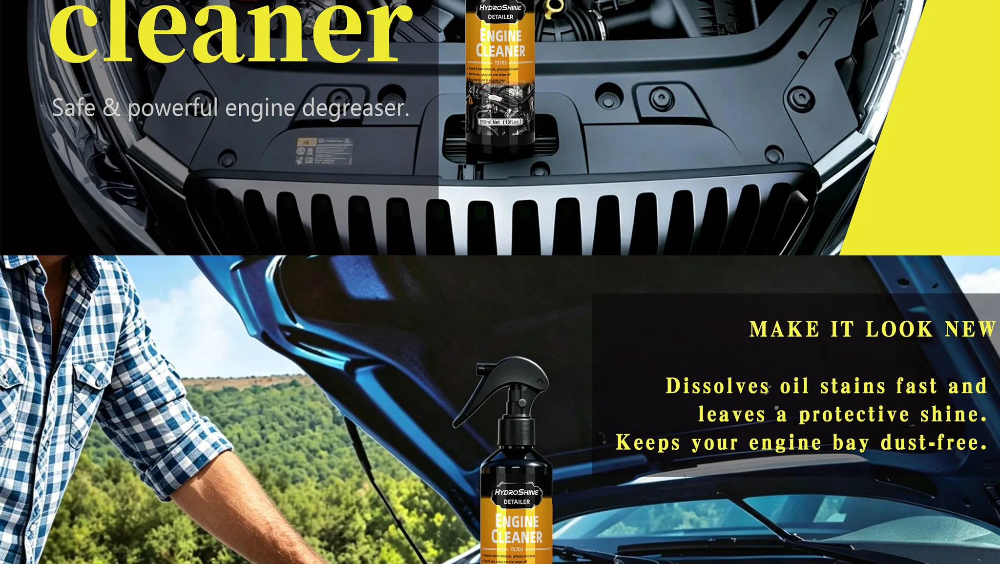 Hydroshine Motorraum-Reiniger Kraftvolle Dekontamination für Auto-Motorraum-Reinigungswerkzeug Schweröl- und Staubreinigungsspray – Detail 4