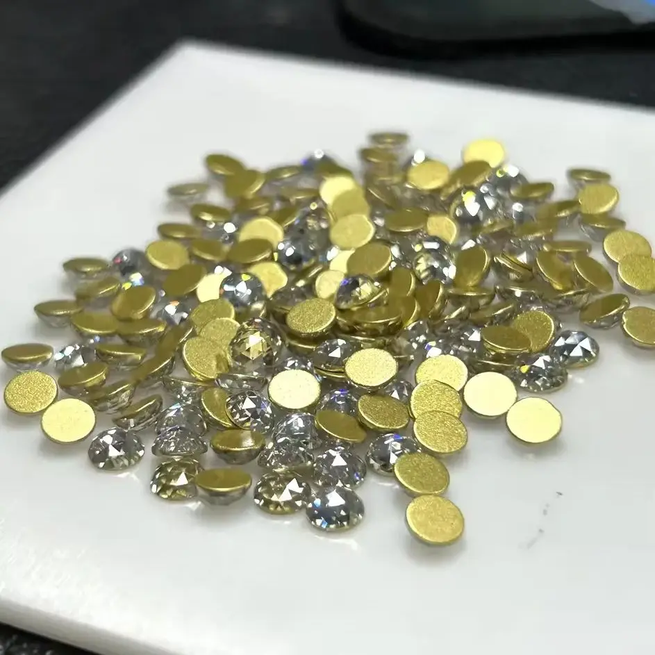 Zircon Flat Back CZ Round Rose Cut Cubic Zirconia Stone Yellow Bottom With Foil
