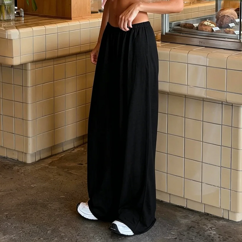 FL Women Fashion Loose Snow Cotton Casual Drape Wide Leg Pants High Waist Slimming European Slouchy Versatile Trendy Female Chic