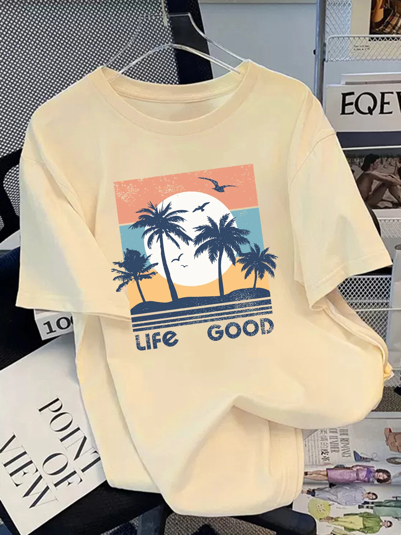 

Женская летняя новая разноцветная повседневная футболка с принтом Life Like Good, дышащая хлопковая футболка в стиле хип-хоп, модная унисекс с коротким рукавом