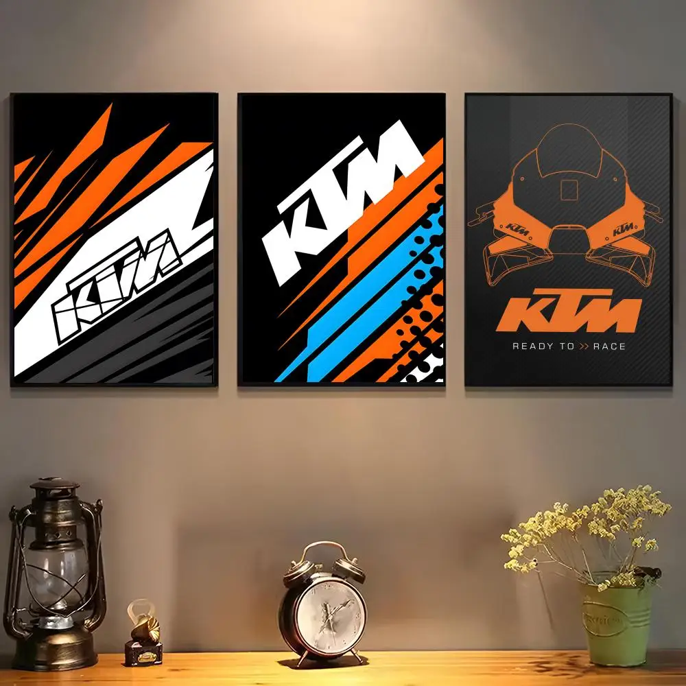 Affiche de course de moto KTM, autocollant artistique auto-adhésif en papier imperméable, décoration murale pour café, Bar, salle
