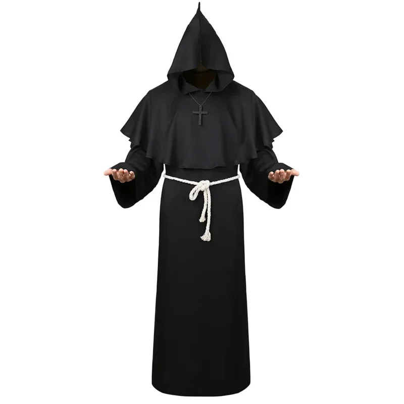 Monk Costume Medieval Friar Hooded Cap Cloak Renaissance Priest Robe Costumes Men Halloween Fancy Dress