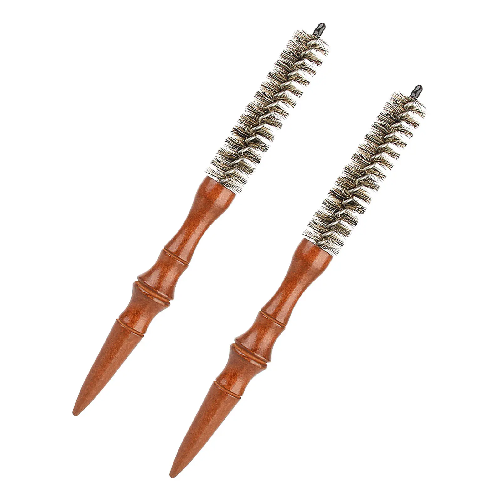 2Pcs Spiral Pattern Mini Curling Roll Comb - Compact Wooden Handle Detangling Brush for Blow Drying Styling Bangs Lifting with