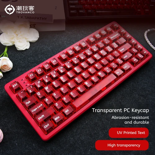 Imagen 2 del producto Más de 120 teclas, teclas de perfil de cereza transparentes rojas para teclado mecánico para jugar, tapas de teclas transmisoras de luz de impresión superior para PC