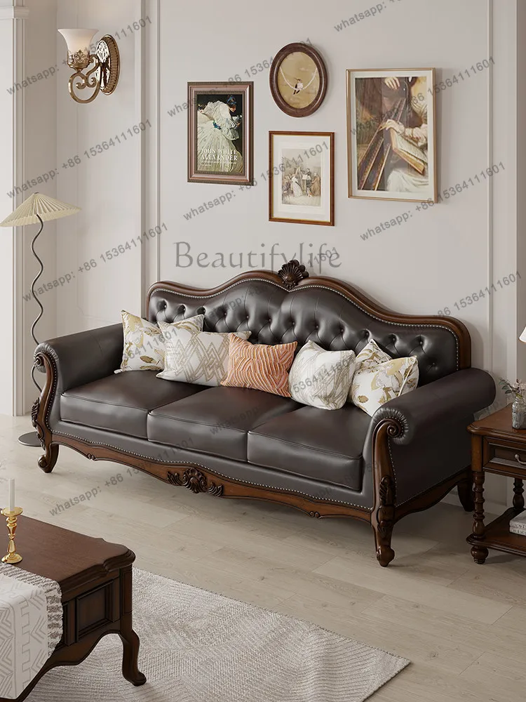 American style sofa classic retro country combination leather sofa old money buckle