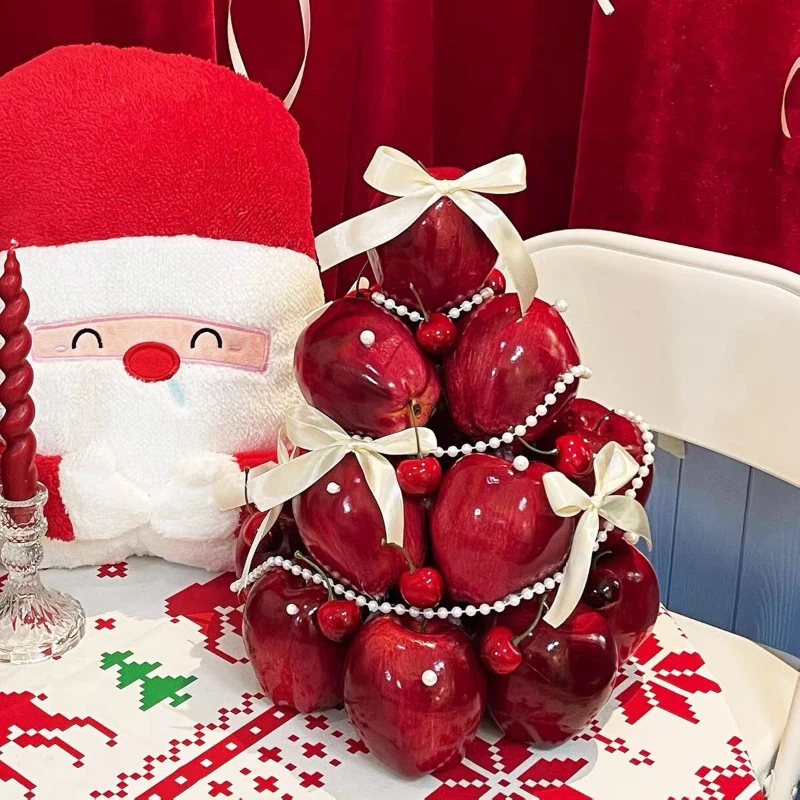 Christmas Wedding Table Decor Set – Tree & Apple Tower Engagement Arrangement, Complete Handmade Prop for Photo Atmosphere