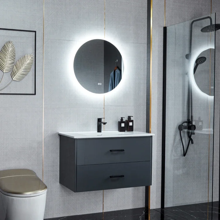 Modern Waterproof Wall Mounted 4 drawer Storage Bathroom Cabinet with LED Mirror