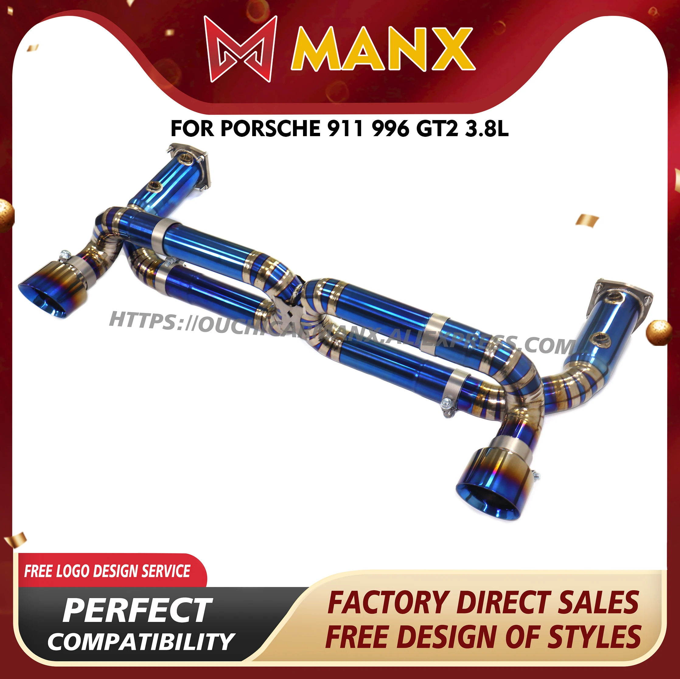 

MANX Ti Catback for Porsche 911 996 GT2 3.8L without Valve Exhaust system Non-destructive installation