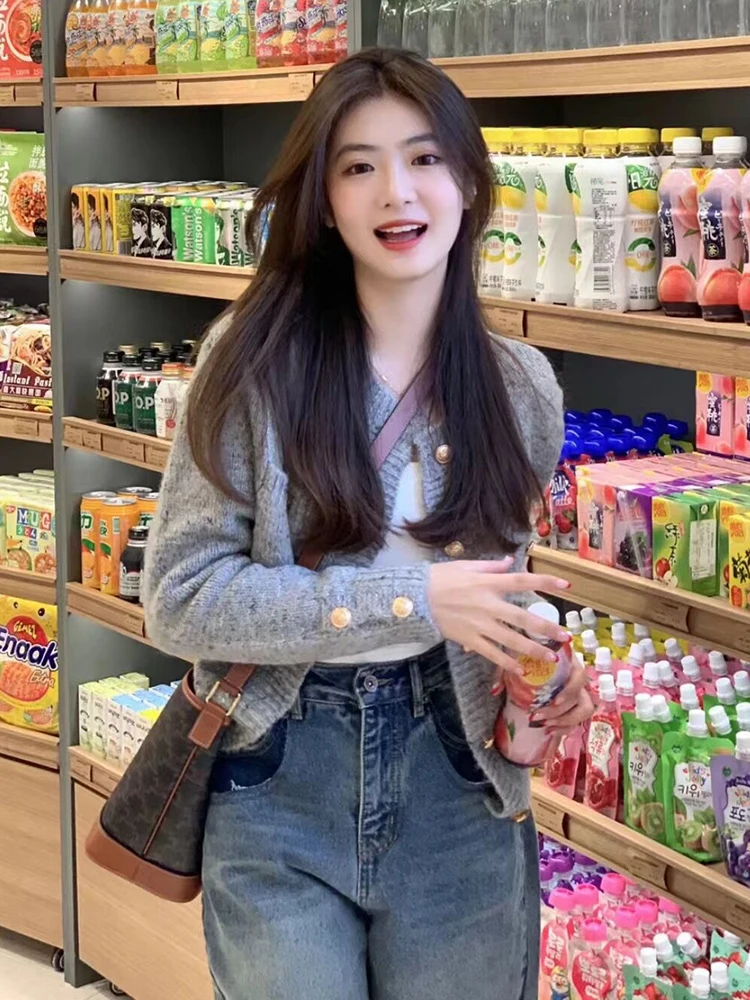 

ey Soft Knitted Sweater Women's Spring 2026 New Gold Button Design Open Cardigan Sweet Top Casual Slim Fit Long Sve Knit...