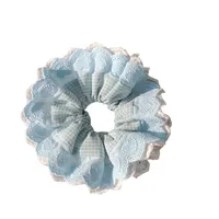 Ladies Hair Tie Blue Plaid Bow Lace Square Scarf Headband Korean Women's Oversized Hair Accessories Sweet Style Cute Scrunchies - Image 6