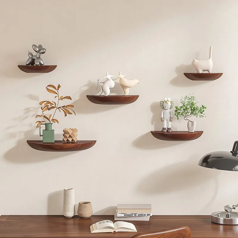 Half Round Wooden Storage Holder Display Stand Wall Art Decoration Floating Shelf For Bathroom Living Room Home Decor