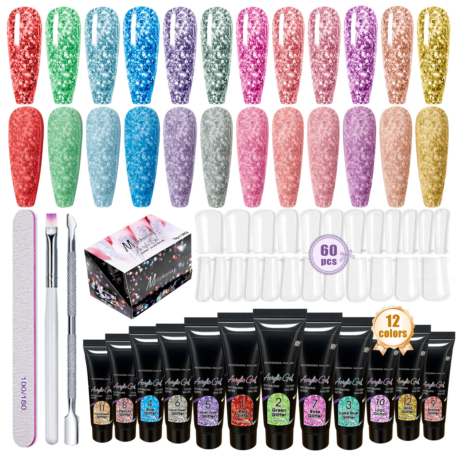 

Набор полигелей из 12 цветов, блестящий полигель для ногтей, новая улучшенная версия, стильный блеск, множество комбинаций для наращивания ногтей, придают блеск вашей жизни