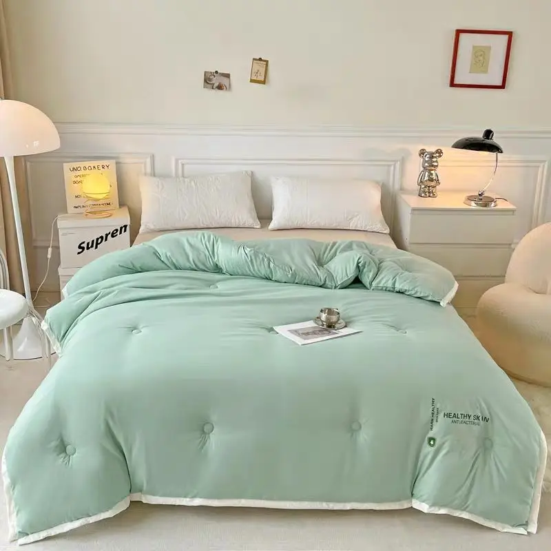 Light Green Skin-Friendly Antibacterial Quilted Comforter, Soft Breathable Bedding Duvet Insert For Bedroom Guest Room, All