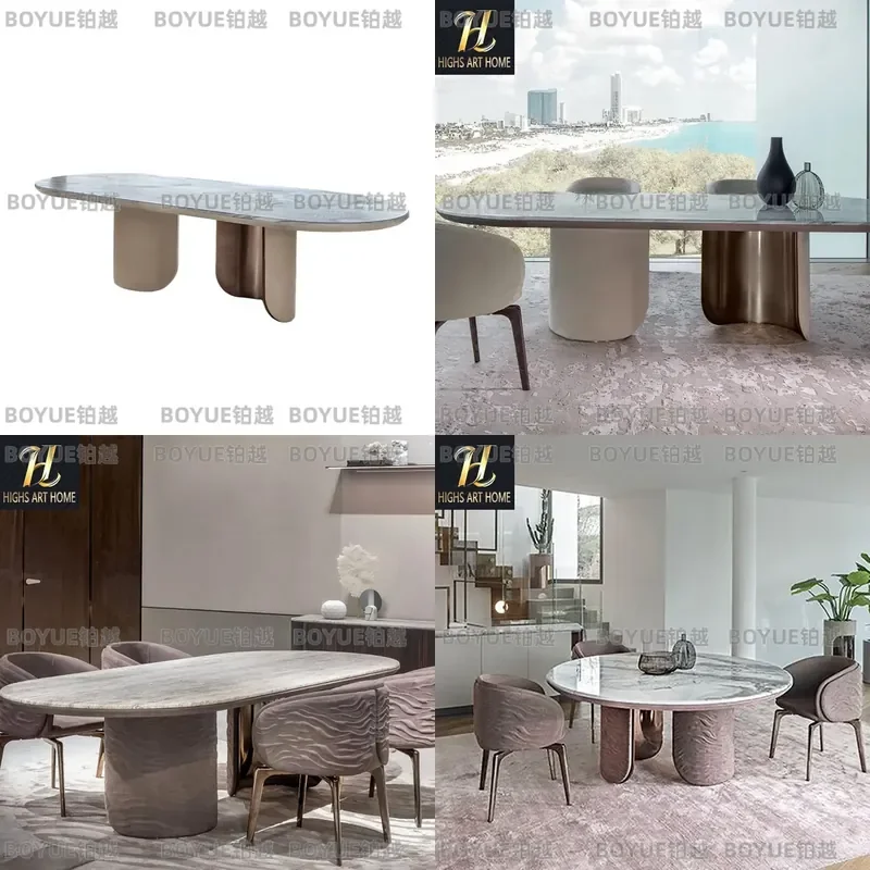 Italian Marble Dining Table Light Luxury Modern High End Villa Furniture Elegant Stone Top Kitchen Island Counter Home Decor