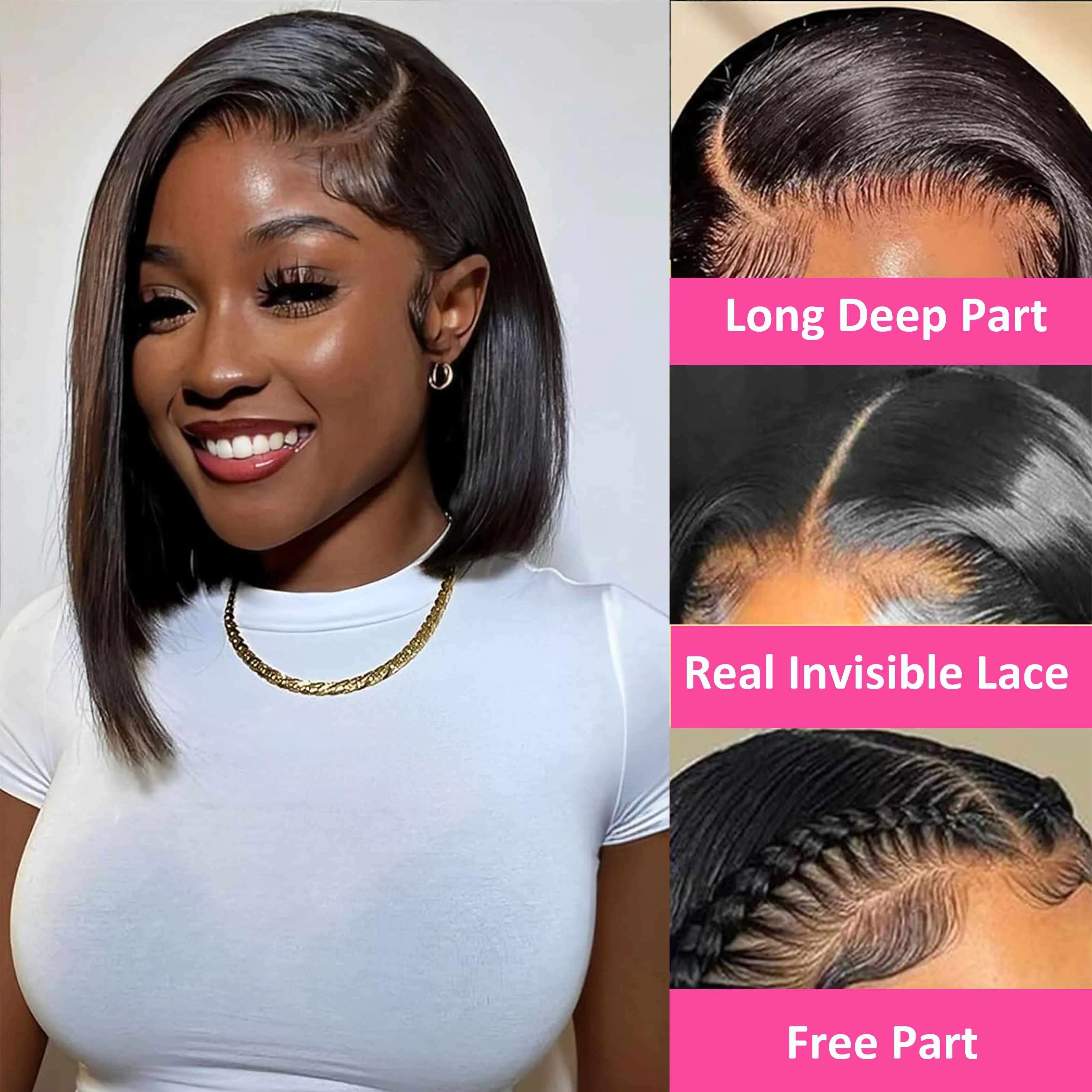 العظام مستقيم 13x4 الدانتيل الباروكات الأمامية 100% البرازيلي ريمي الشعر البشري قصير HD شفافة الدانتيل بوب شعر مستعار شعر الإنسان 200 الكثافة