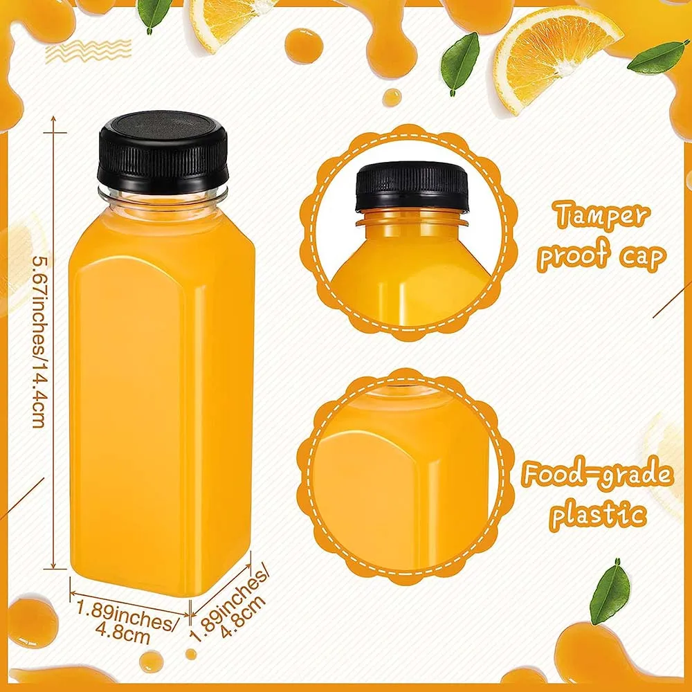 Plastic Juice Bottles with Caps Drink Containers Bulk Empty Reusable Clear Bottles PET Plastic Bottles for Milk Juice Smoothie