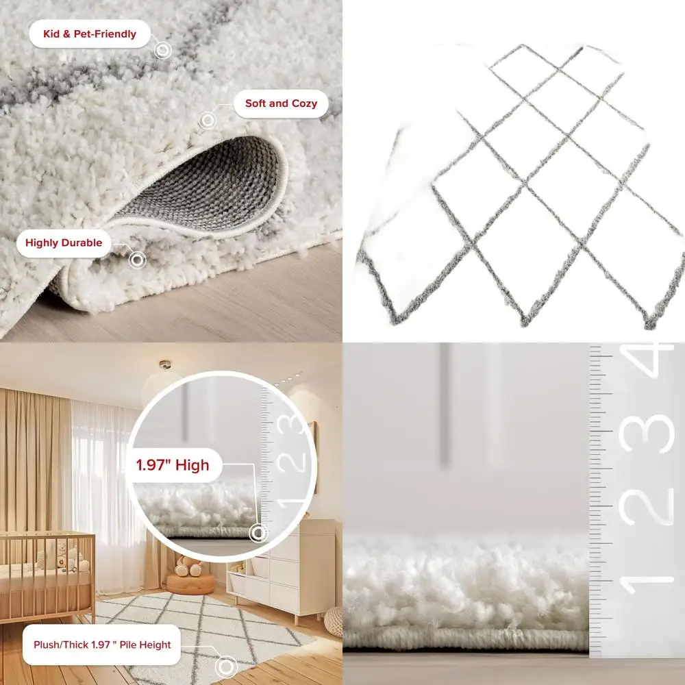 

4x6 Moroccan Shag Rug - Modern White/Grey for Living Spaces, Bedrooms, Dining Rooms, Nurseries