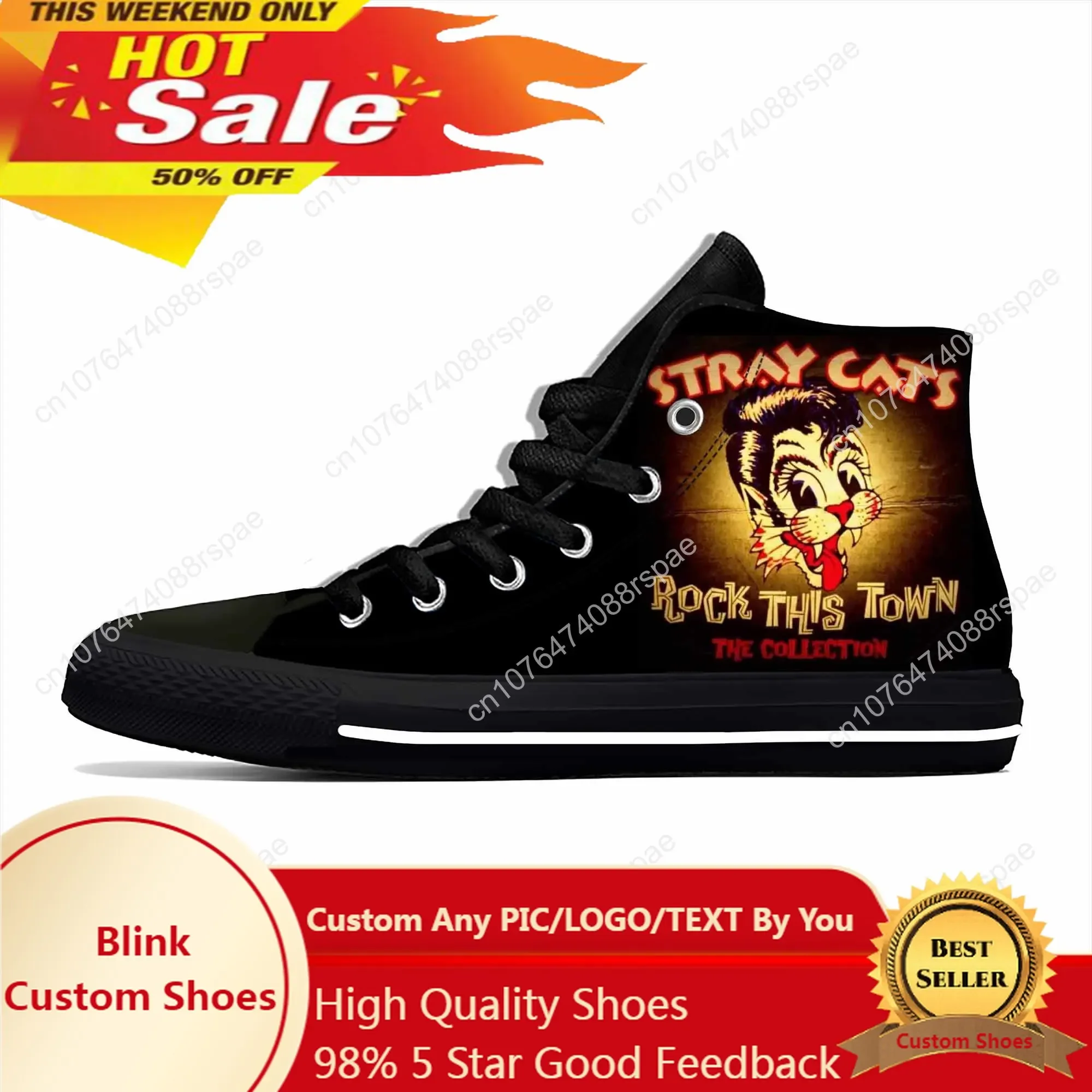 Cat Music Rock Band Singer Fashion Funny Stray Casual Doek Schoenen Hoge Top Lichtgewicht Ademende 3d Print Heren Dames Sneakers