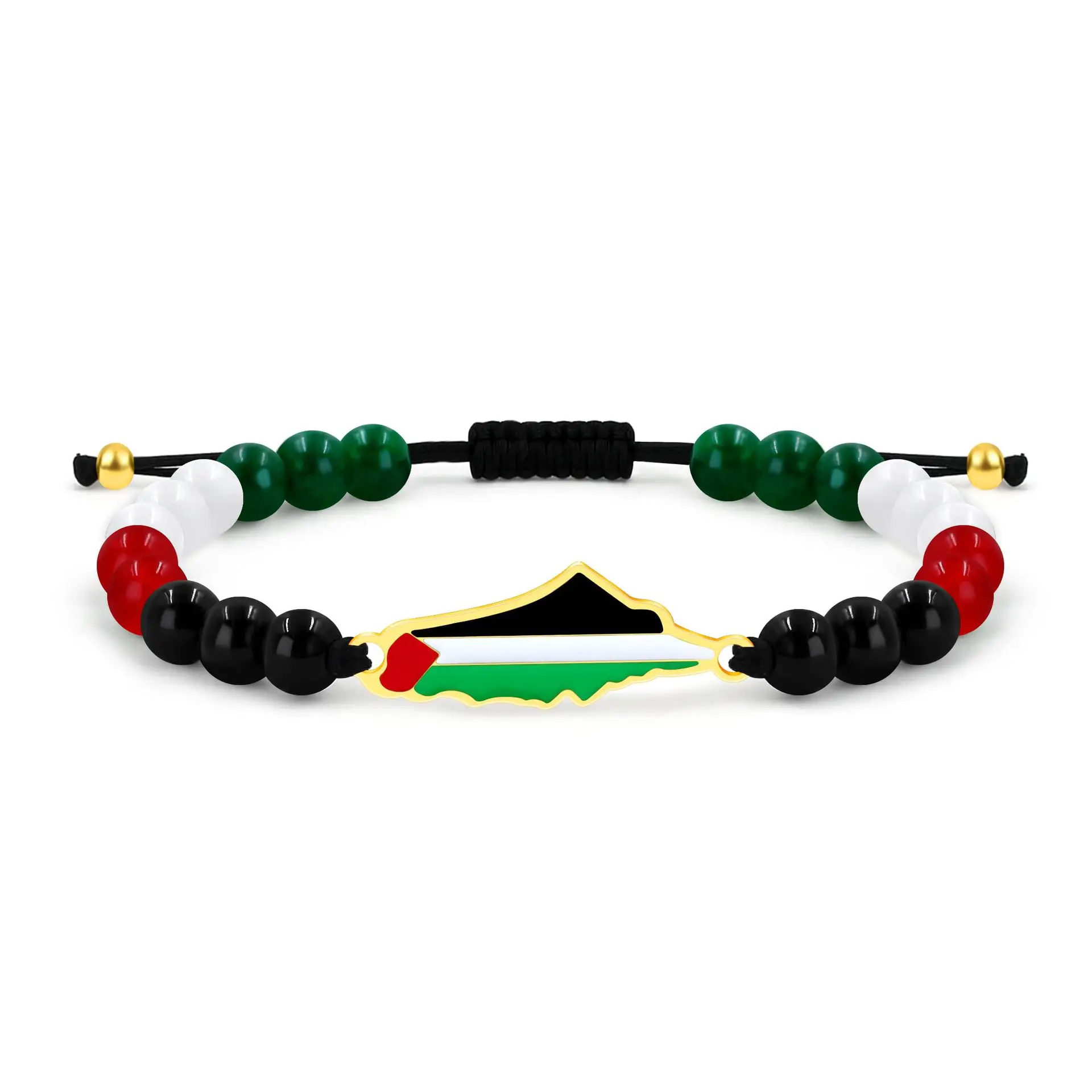 bracelet palestine Flag bracelet alloy oil-dripping map pendant, colored chalcedony plain knot woven bracelet, Palestinian flag