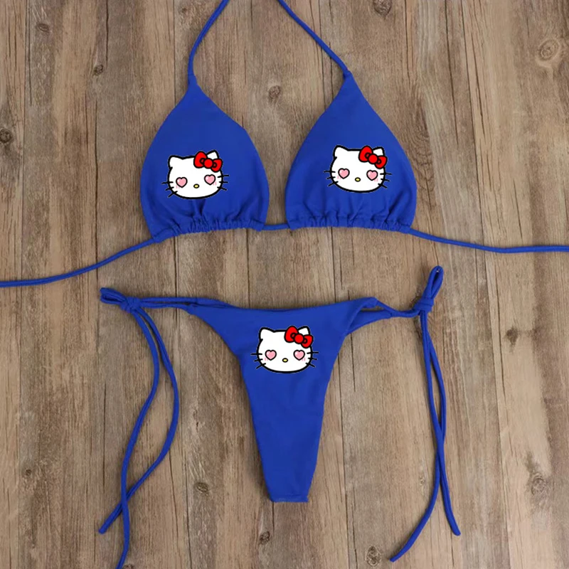 2Pcs Y2K Hello Kitty Swimsuit Set for Women Sanrios Anime Kawaii Kuromi Bikini Sexy Hot Girl Sexy Underwear Bra Thong Girl Beach