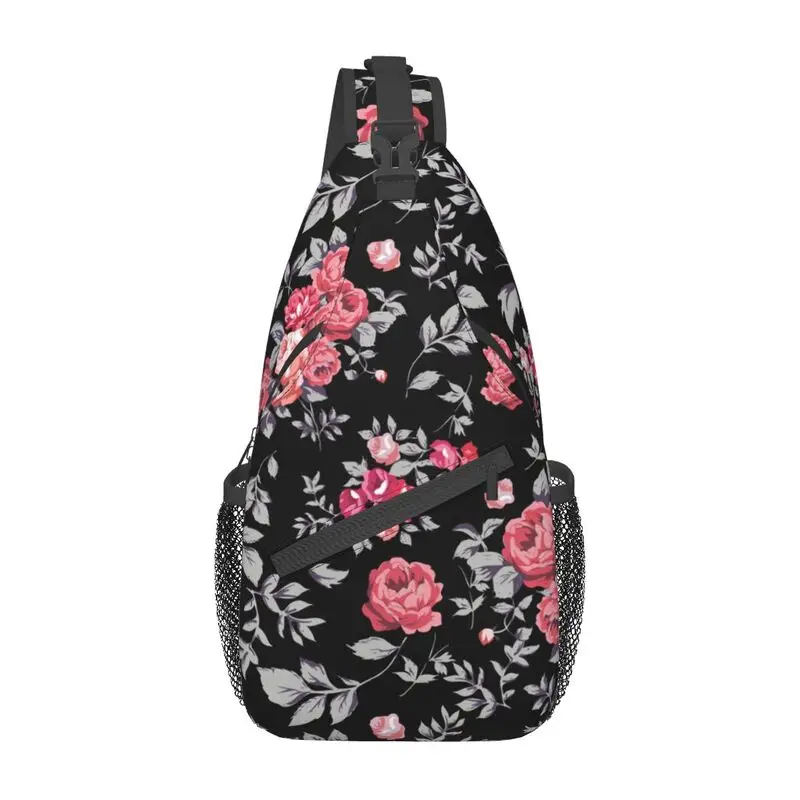 Mochila cruzada con patrón Floral rosa para hombre, bolso de hombro personalizado con flores para el pecho, mochila de viaje