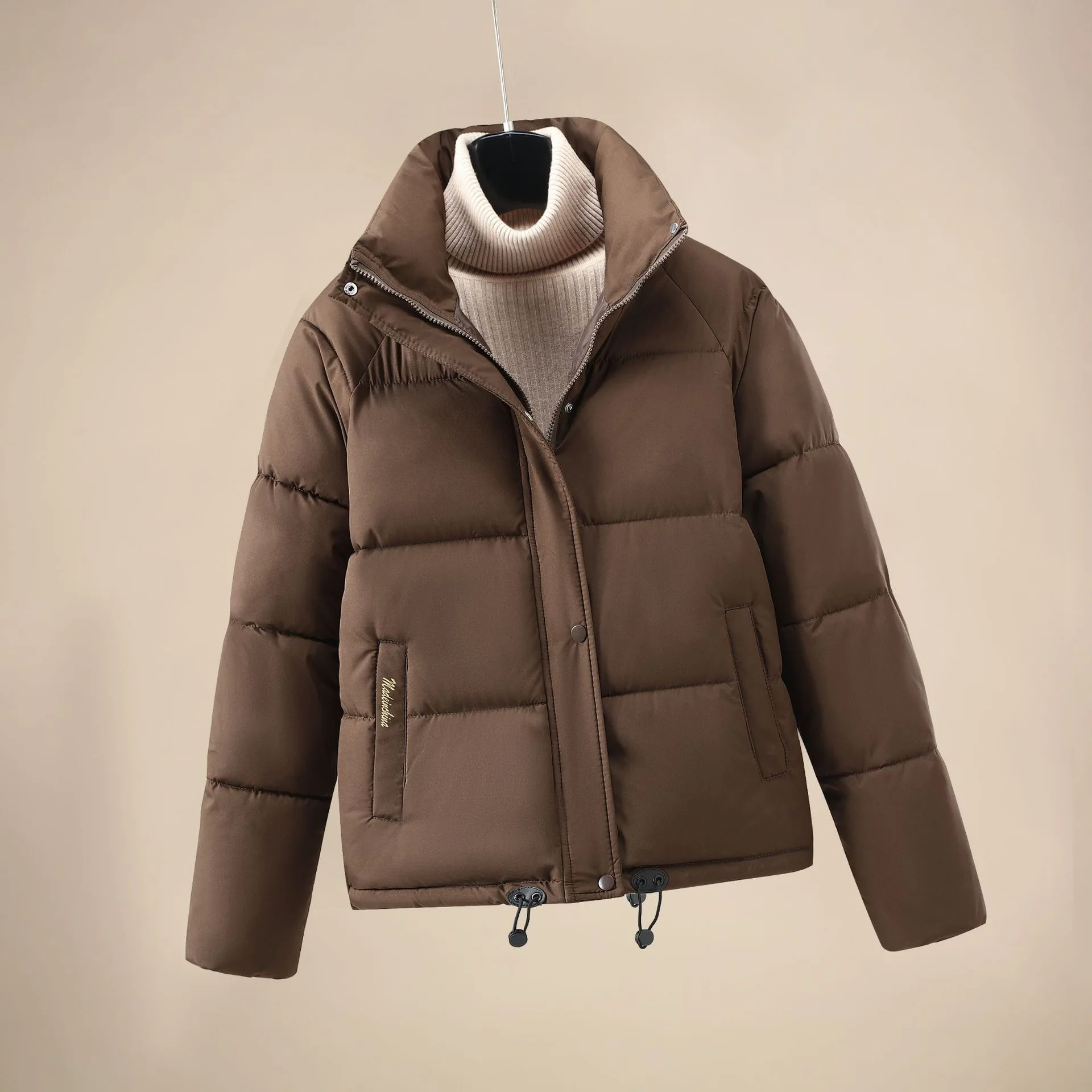 Women Short Parkas Coats Solid Overcoats Zipper Long Sleeves Drawstring Hem Slim Fit Thick Office Lady Casual 2026 Autumn Winter