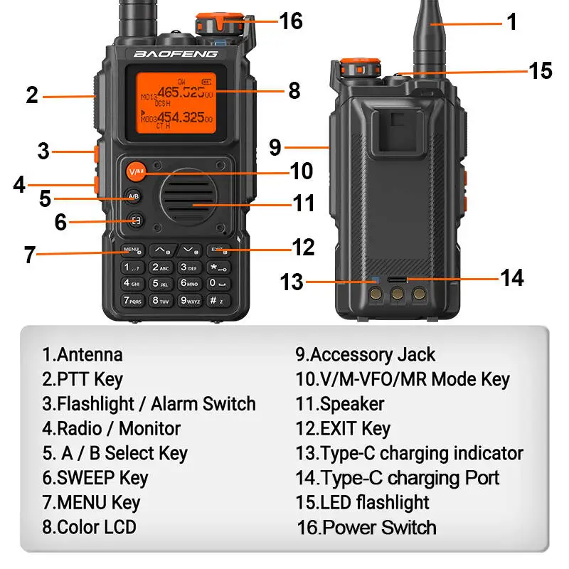 Baofeng UV-K6 Walkie Talkie Air Band Radio Type-C Charging UHF VHF Six Band DIMF FM NOAA Wireless Frequency BF-K6 Two Way Radios