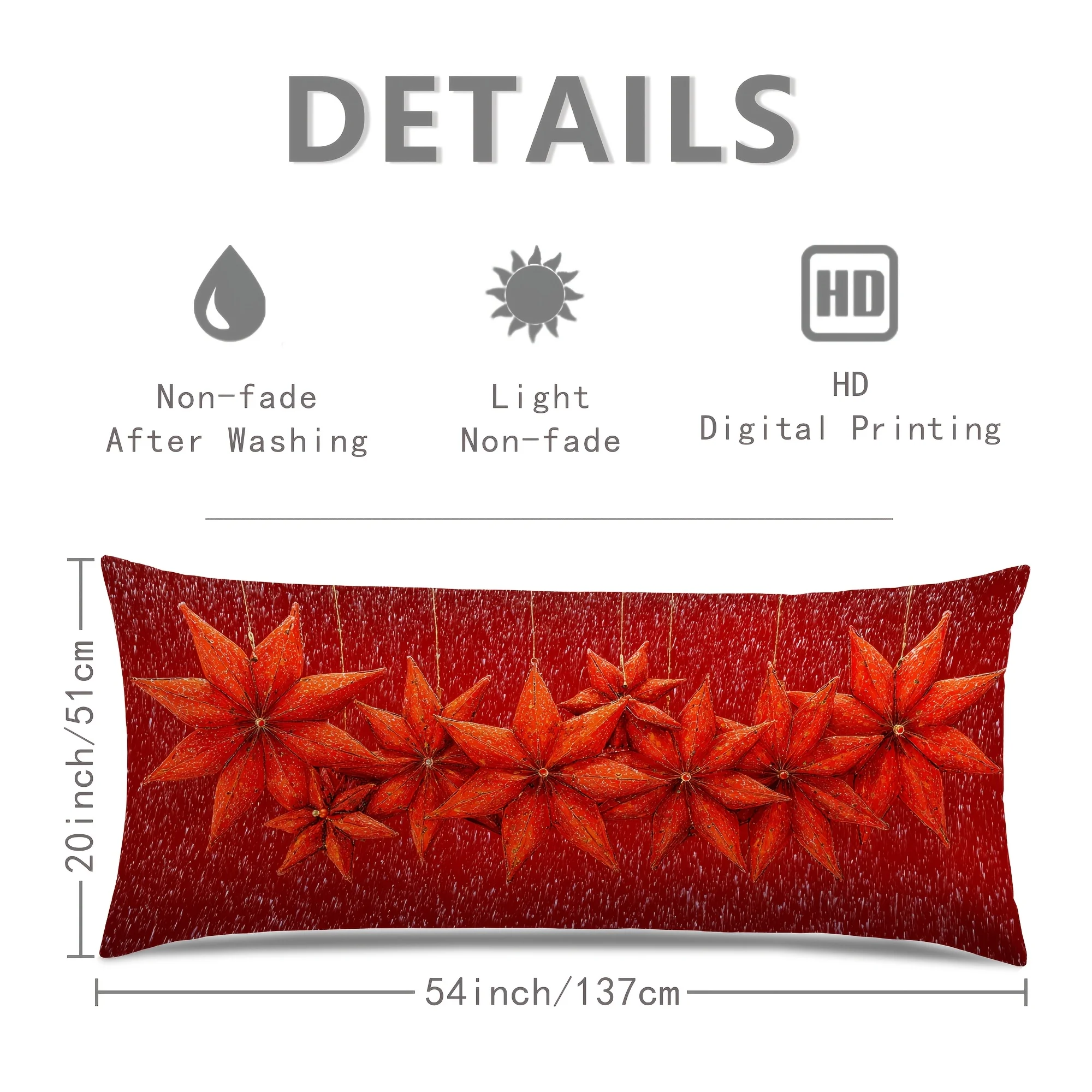 1pc Body Pillow Cover Christmas Decoration Vintage Exquisite Snowflakes Floral Red 20*54 Inches Suitable for Living Room Bedroom