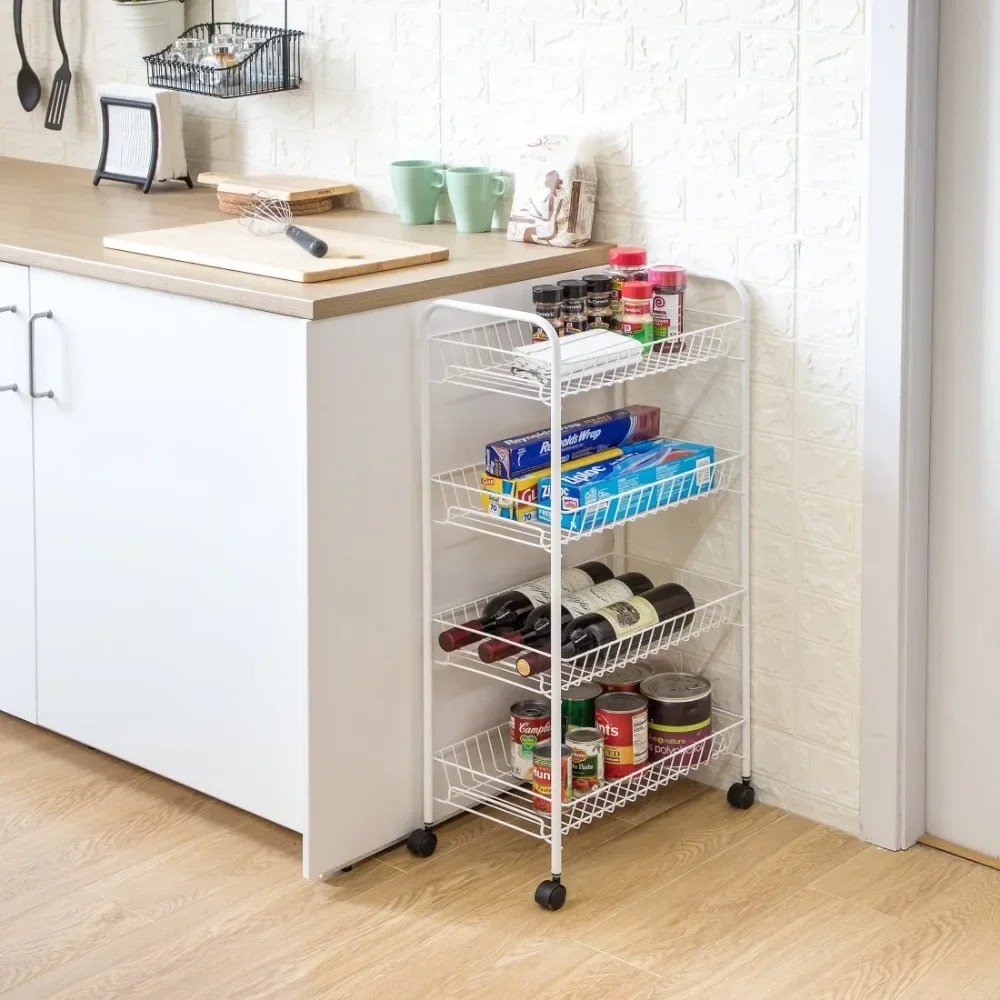 รถเข็นซักผ้าเหล็ก 4 ชั้นพร้อมล้อเลื่อน สีขาว กลุ่มผู้ใหญ่วัยรุ่น และวัยรุ่น