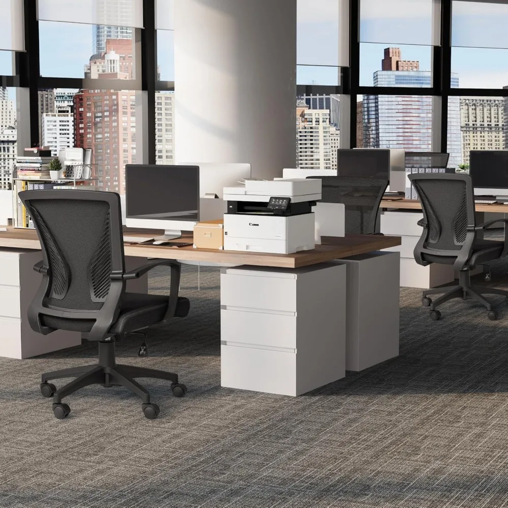 Kursi kantor, kursi kantor tengah belakang, putar, penopang Lumbar, kursi meja, kursi jala ergonomis komputer dengan sandaran tangan