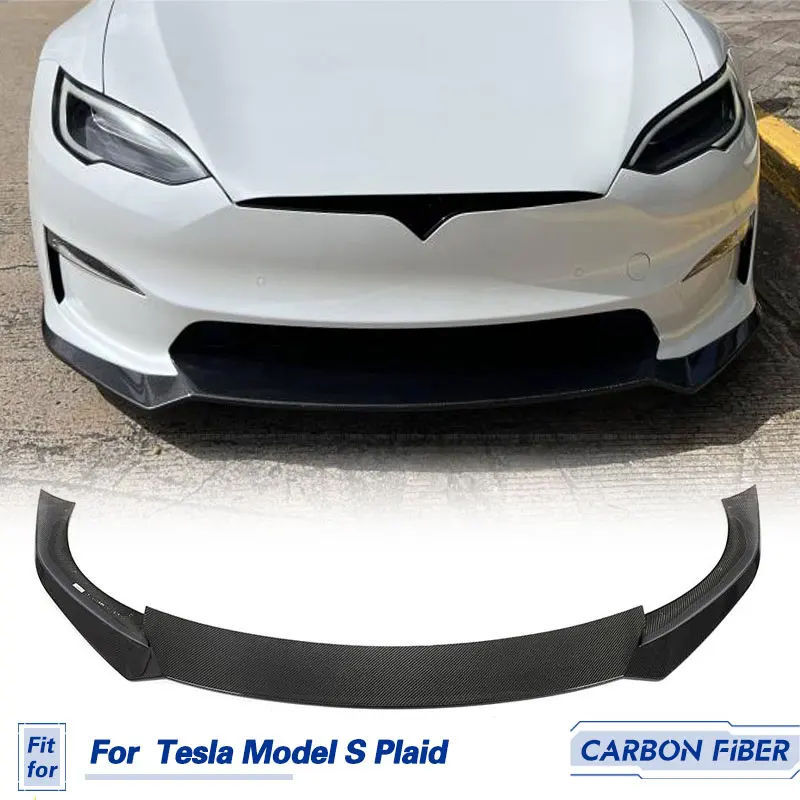 Car Front Bumper Lip Spoiler Carbon Fiber for Tesla Model S Plaid Sedan 4-Door 2021-2023 Front Lip Chin Apron Guard Body Kit