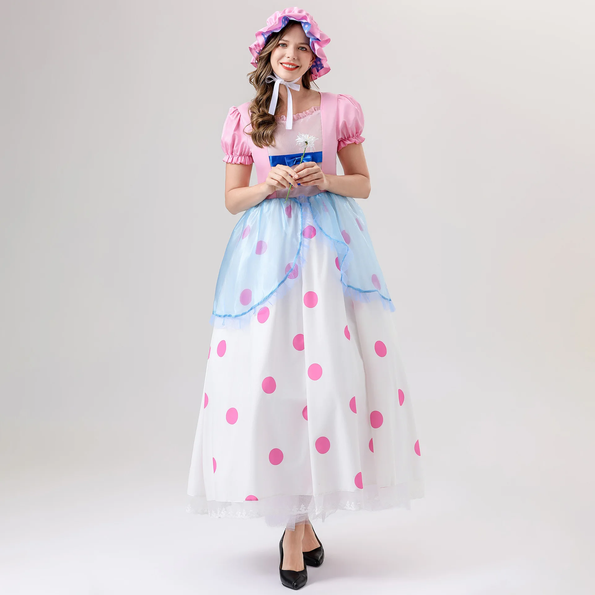 Halloween Costume Women's Dress Pink Polka Dot Puffy Dress Cosplay Costume Performance Outfit Cosplay Carnival  Dress