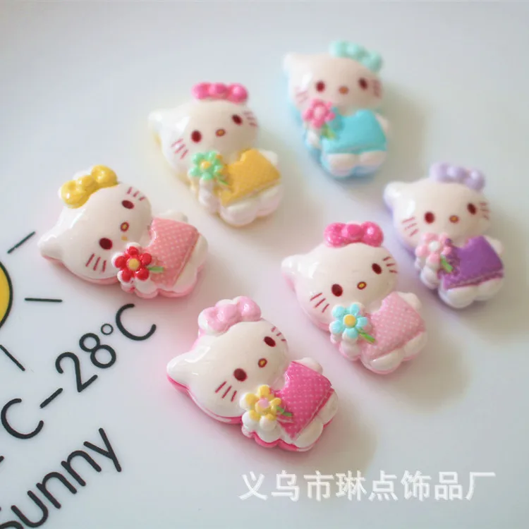 5pcs miniso series cute hello kitty cartoon resin flatback cabochons diy crafts materials jewelry making charms