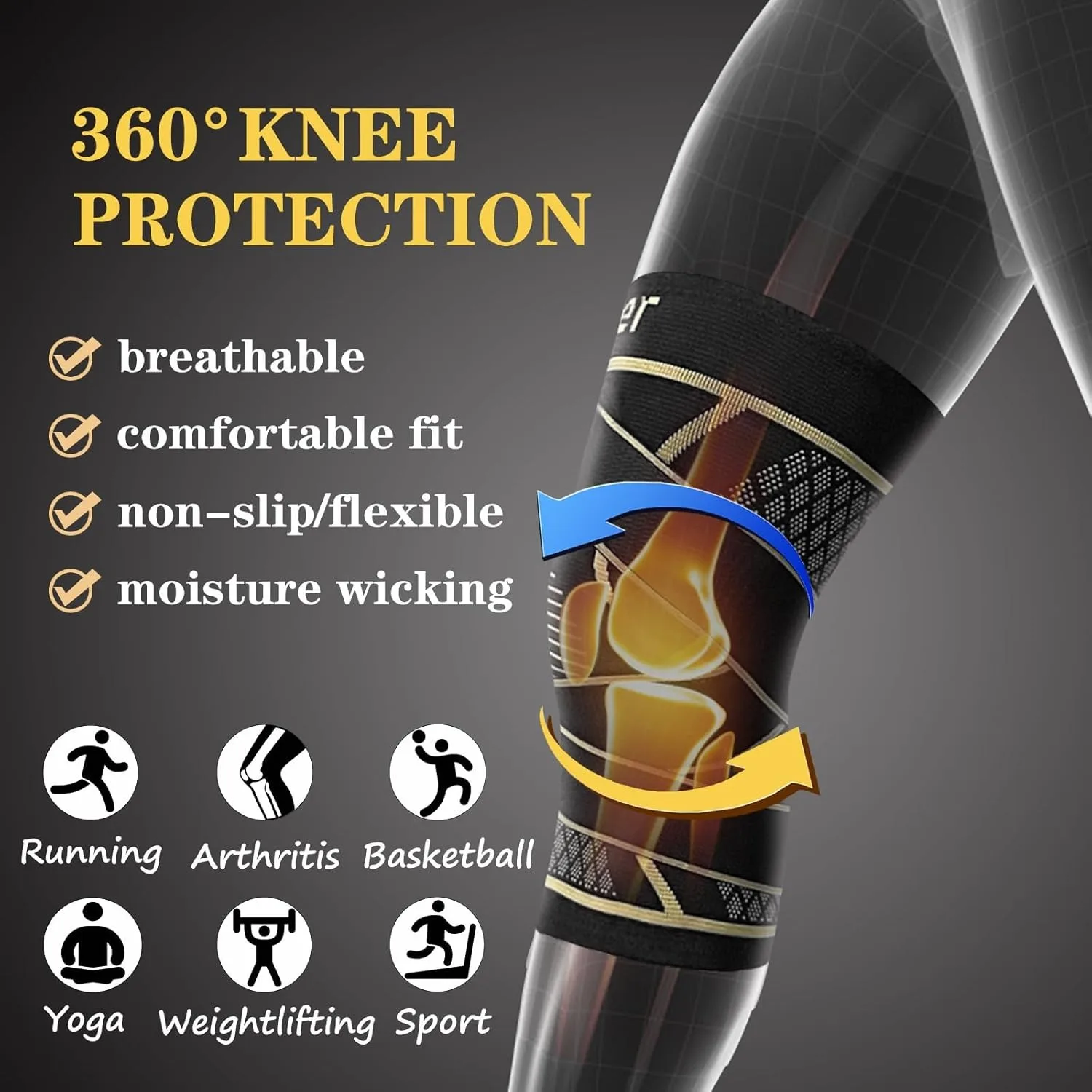 Copper Knee Braces with Strap for Knee Pain Women and Men, Knee Compression Sleeve for Arthritis, ACL, Meniscus Tear