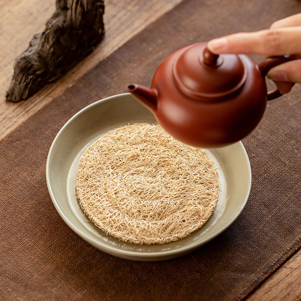 

2pcs Loofah Coaster Round Mat Heat Resistant Non-Slip Drink Table Coasters Decorative Household Cup Pads Tea Cup Holder