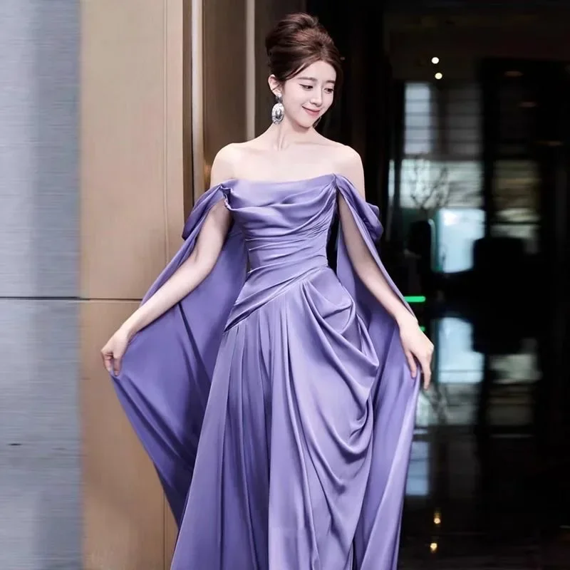 Hot sale  toast dress bride temperament banquet niche satin custom evening dress