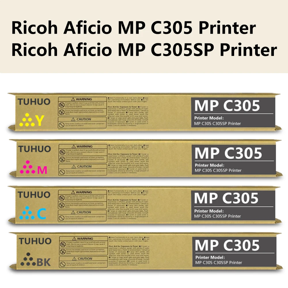TUHUO MP C305 C305SP C305SPF Paquete de 4 cartuchos de tóner de color compatibles con impresora Ricoh Aficio MP C305 C305SP C305SP C305 C305SP