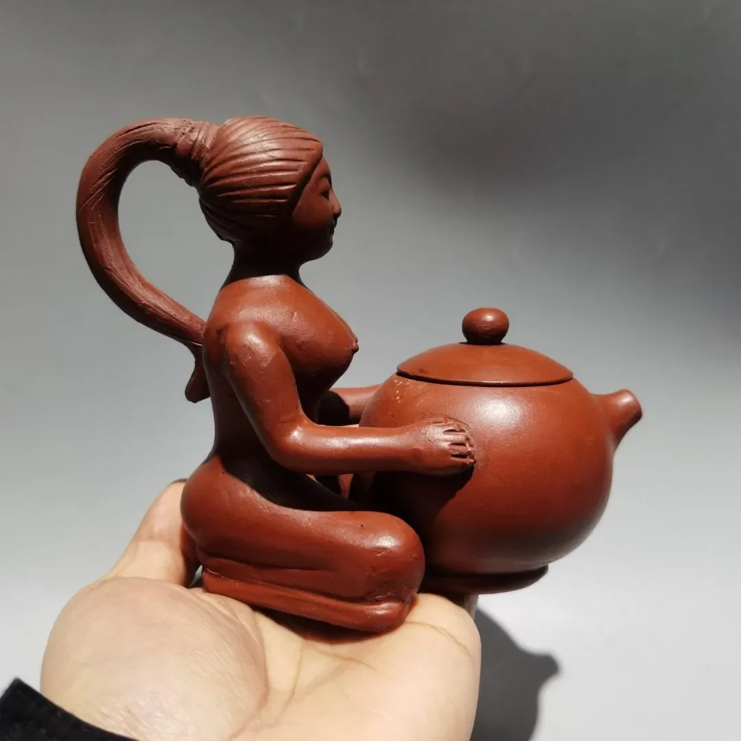 

6"Chinese Yixing Purple Clay Pot Beautiful Woman Statue Xishi Pot Kettle Teapot Flagon Red Mud Gather fortune Ornaments