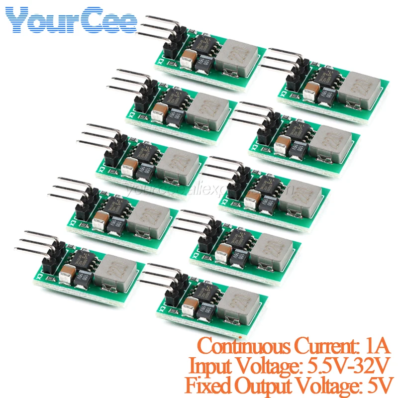 5pcs/1pc DC-DC Step Down Buck Converter Board Power Module 5V 1A 5.5V-32V Synchronous Rectifier Voltage Regulator Replace LM7805