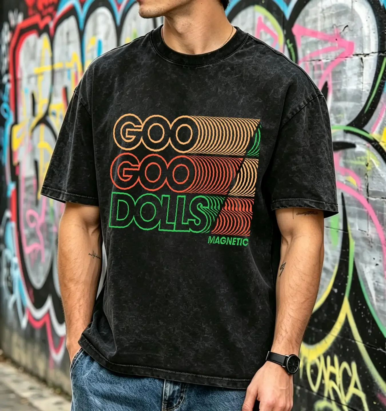 washed T Shirt goo dolls repeater 2014 tour vintage Washed homme fashion designer clothes Soft Top For Everyday Wear Stylish