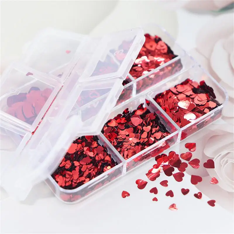 1 ~ 10 Stuks Valentines Gemengde Liefde Hart Nagel Glitter Rode Vlok Pailletten Poeder Decoratieve Accessoires Voor Professionele Nail Art